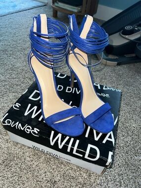 Wild Diva Royal Blue Lace-Up Stiletto Sandals